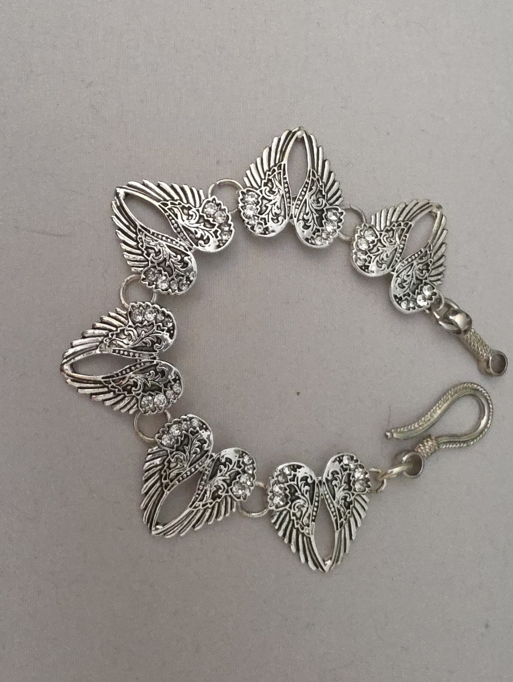 Sterling Silver Angel Wing Heart Bracelet - Silver